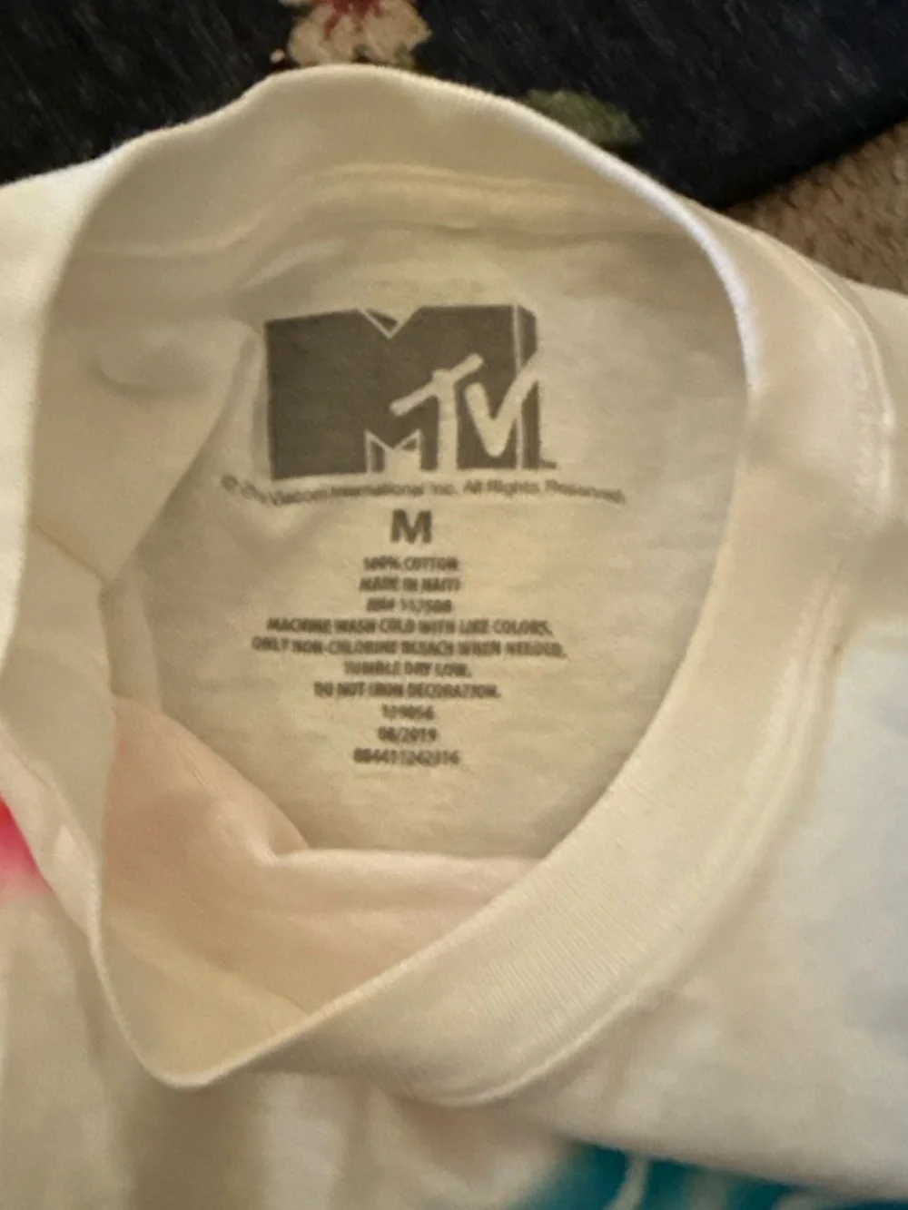 MTV White Tee with Pink and Blue Neon Logo